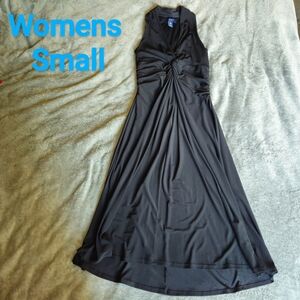 Chaps Sleeveless Twisted Front Knot Midi Dress Black Flowly Summer Women Small
